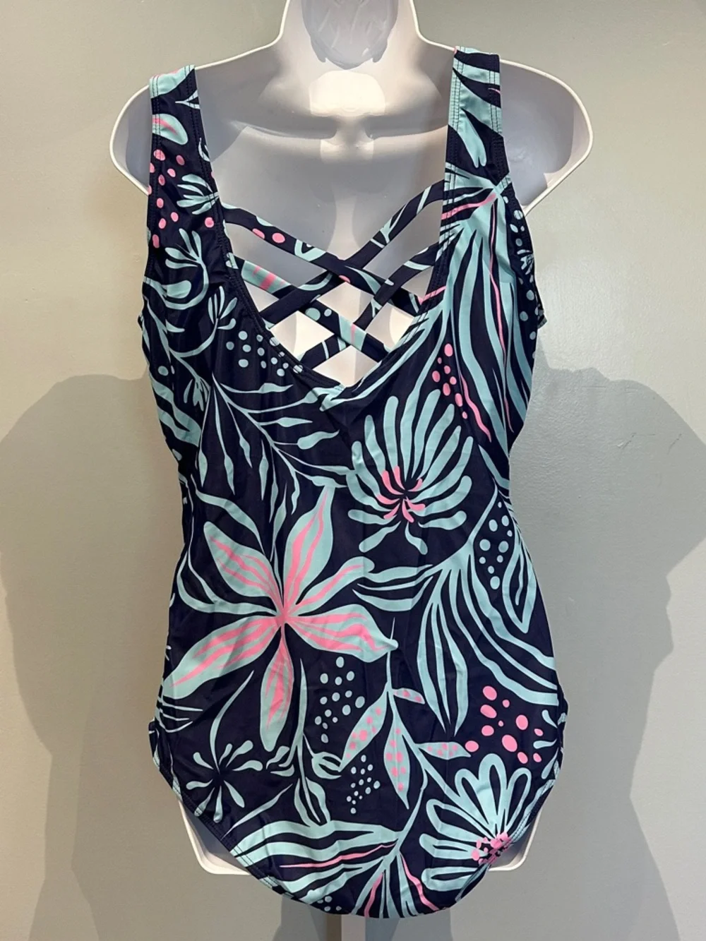 Blue and Pink Floral One-Piece Swimsuit XXL NWOT